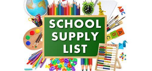 School Supply List sign with various school supplies shown