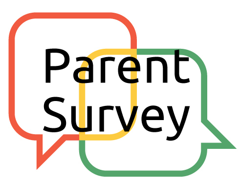 Words "Parent Survey" with red and green speech bubbles.